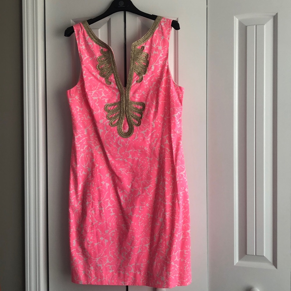 Lily Pulitzer Pink and gold cotton shift dress